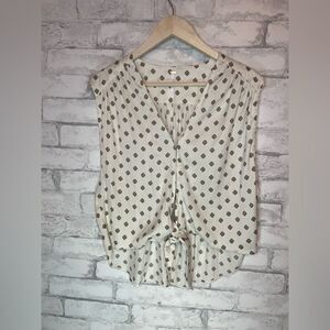 Free People Tie Front and Button up Blouse Slouchy Oversized Look Boho Western